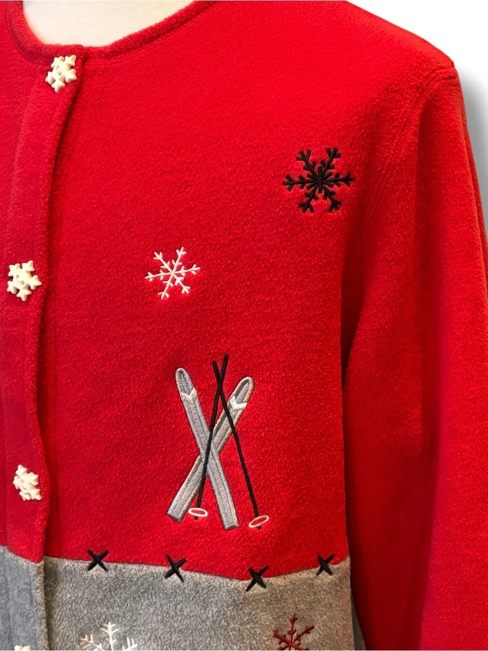 C&B Sport (Croft & Barrow) Woman's Red Christmas Novelty Fleece Jacket Size L